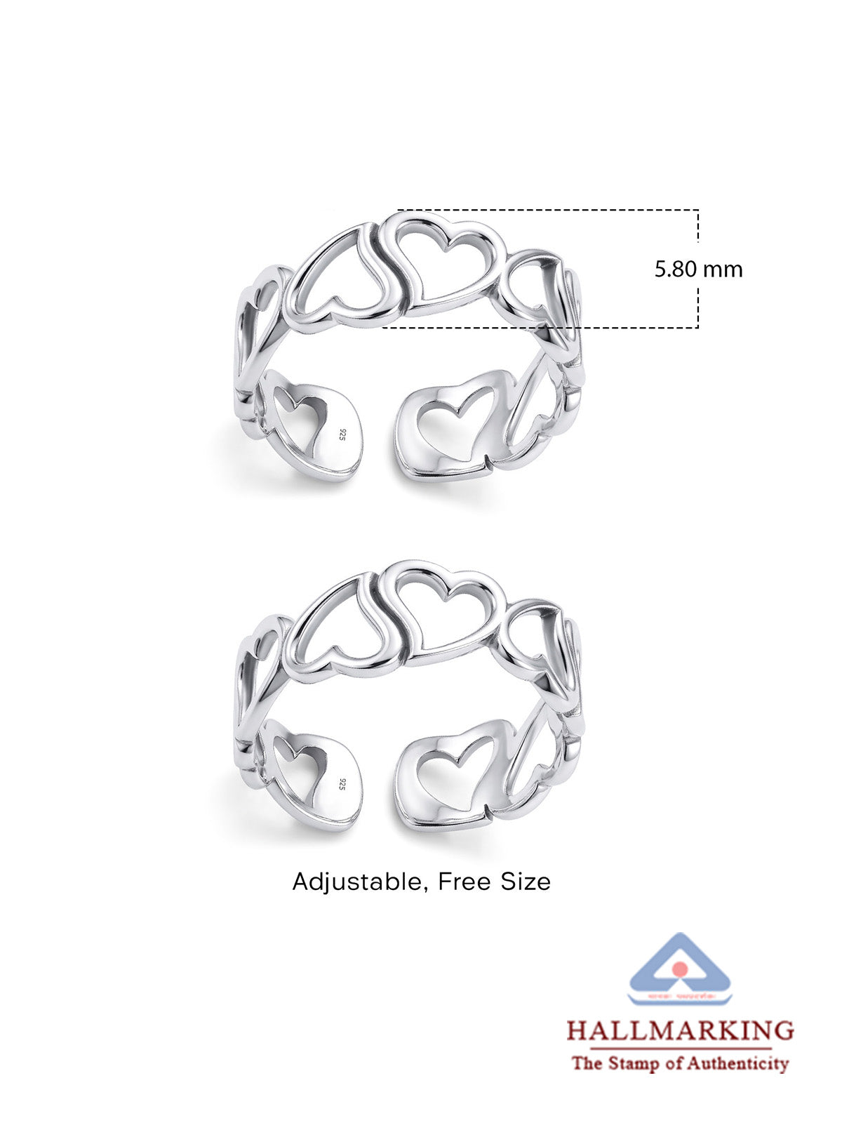 Silver Heart Link Toe Rings