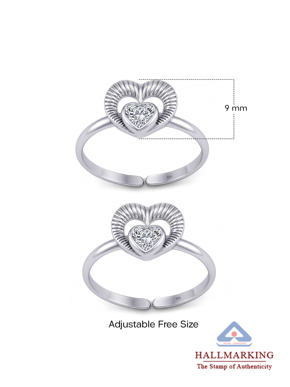 Heart Shape Crystal Open Cuff Toe Ring