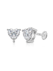 Silver Heart-Shaped Crystal Studs