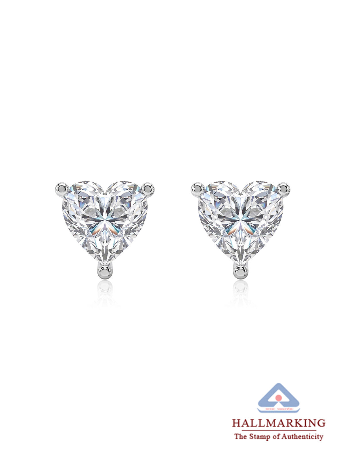 Silver Heart-Shaped Crystal Studs