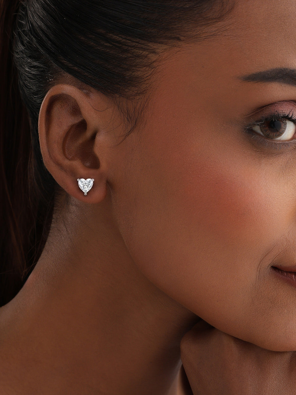 Silver Heart-Shaped Crystal Studs