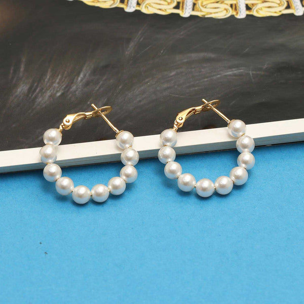 925 Sterling Silver Small Pearl Hoop Earring Gold Plated Round Pearl Earrings Women and Girls