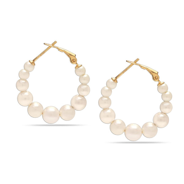 925 Sterling Silver 18k Gold-Plated Hypoallergenic Drop Pearl Hoop Earrings for Women