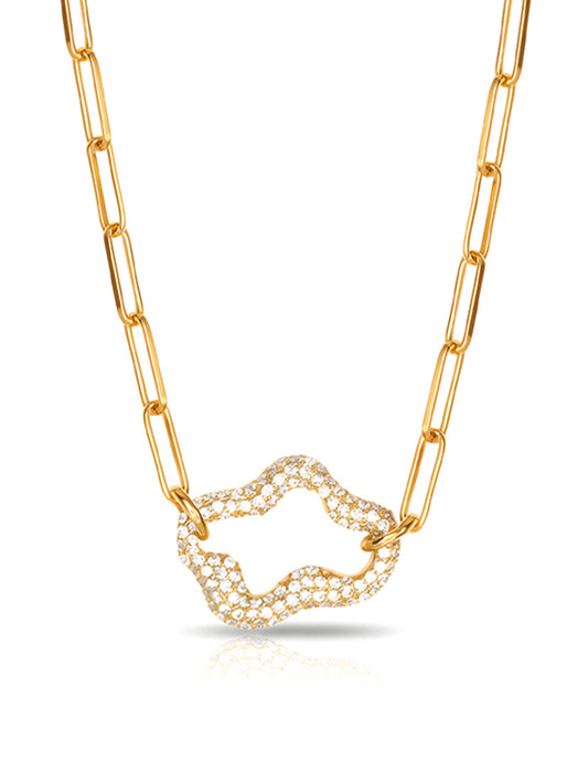 Wavy Studded Paper Clip Statement Necklace for Women