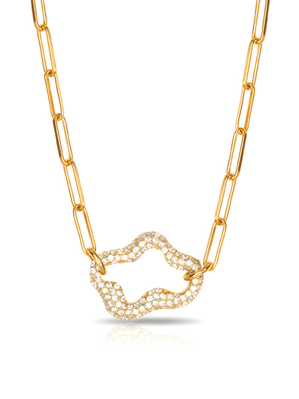 Wavy Studded Paper Clip Statement Necklace for Women