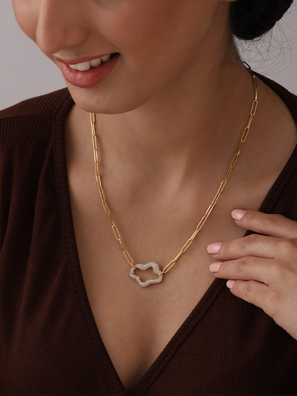 Wavy Studded Paper Clip Statement Necklace for Women