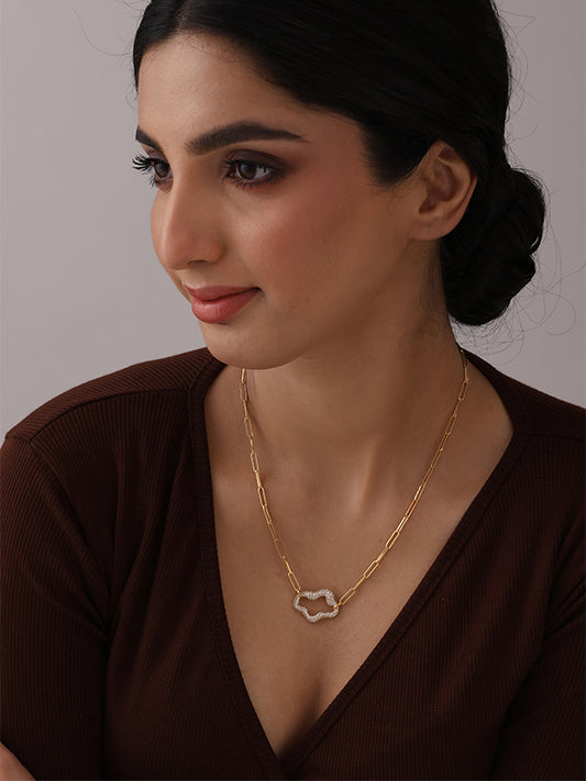 Wavy Studded Paper Clip Statement Necklace for Women