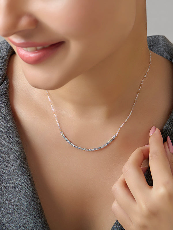 Silver Arc Hammered Bar Necklace