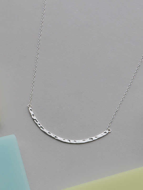 Silver Arc Hammered Bar Necklace