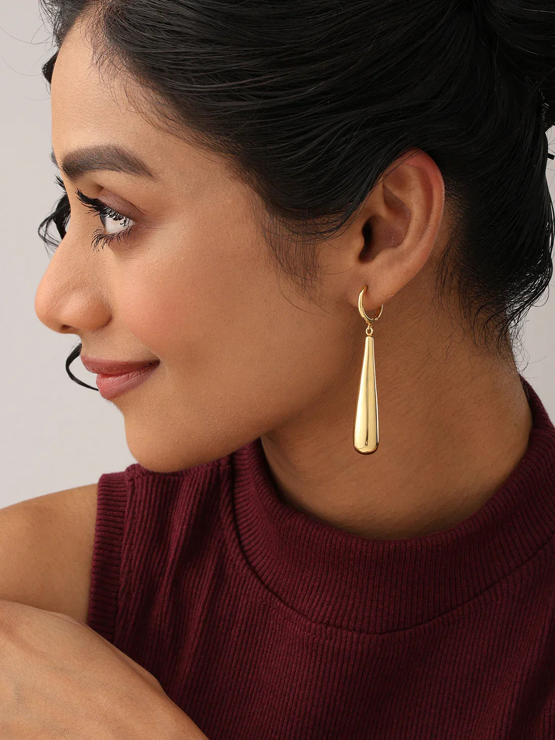 Gold Huggie Dangler Earrings