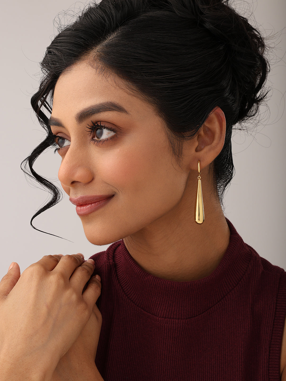 Gold Huggie Dangler Earrings