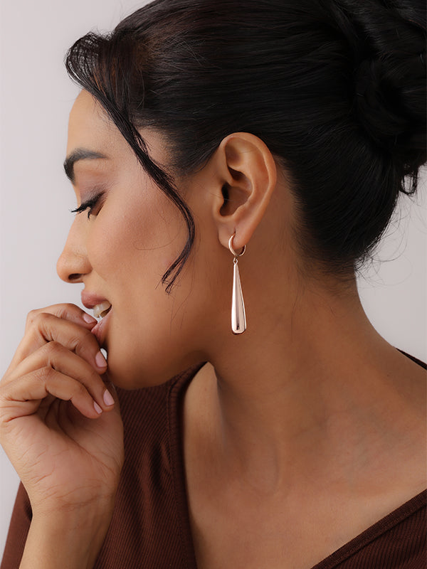 Drop Shape Sculptural Hoops in Rose Gold