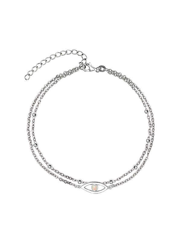 Celestial Opal Evil Eye Layered Anklet - Set of 2