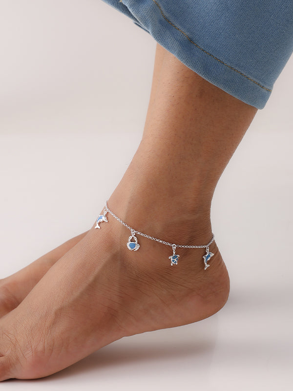 Ocean Whisper Blue Opal Sea Charm Anklet