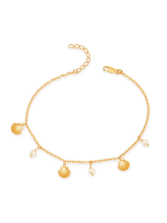 Golden Tide Pearl Seashell Anklet