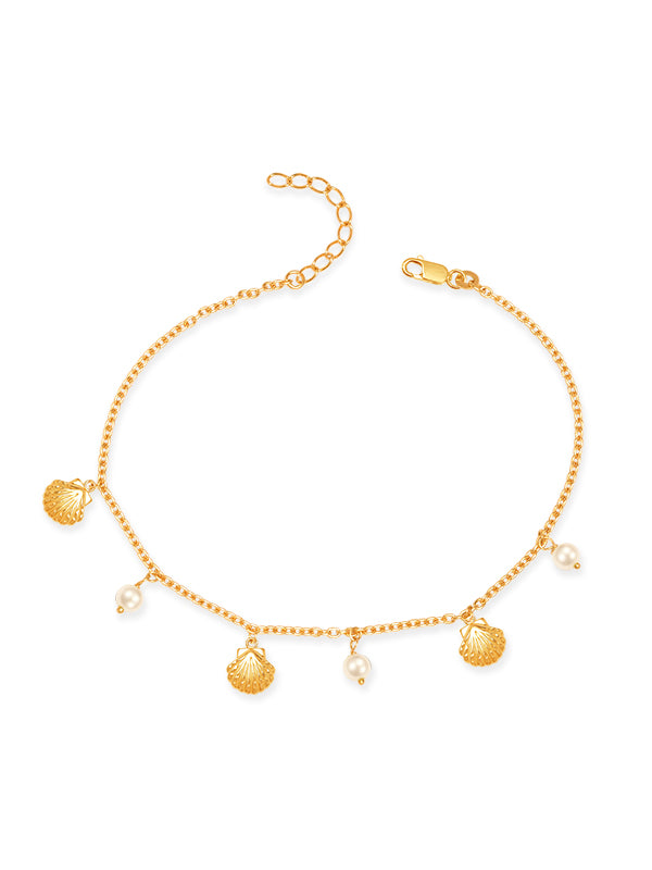 Golden Tide Pearl Seashell Anklet