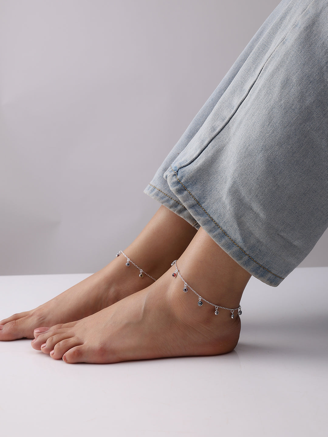 Silver Aura Evil Eye Disc Anklet