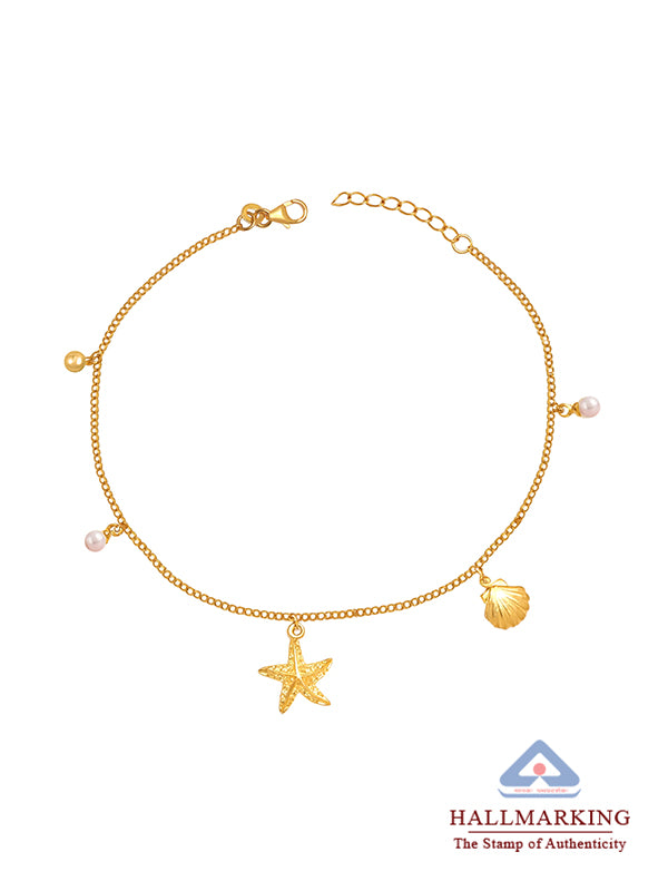 Ocean Whispers Gold-Plated Starfish & Seashell Charm Anklet