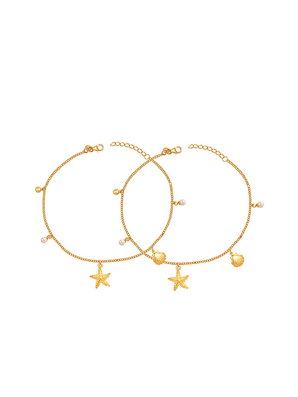 Ocean Whispers Starfish Seashell Charm Women's Anklet