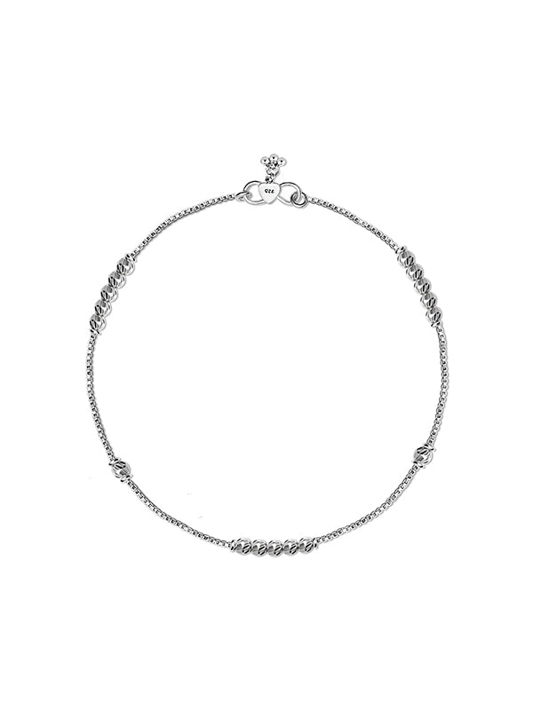Aurora Diamond-Cut Silver Beaded Chain Anklet