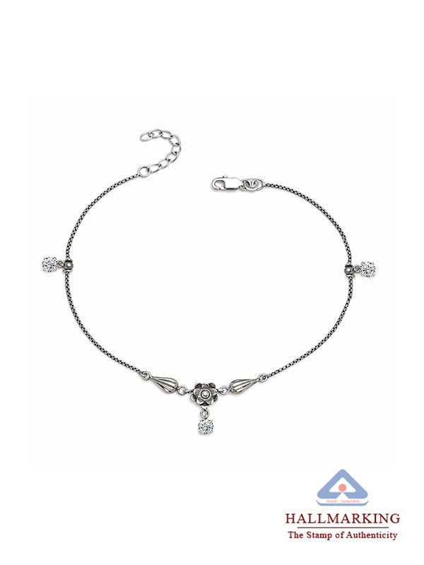 Eternal Bloom Antique Silver CZ Floral Anklet