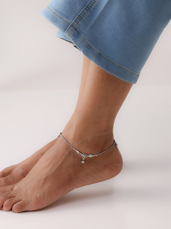 Eternal Bloom Antique Silver CZ Floral Anklet