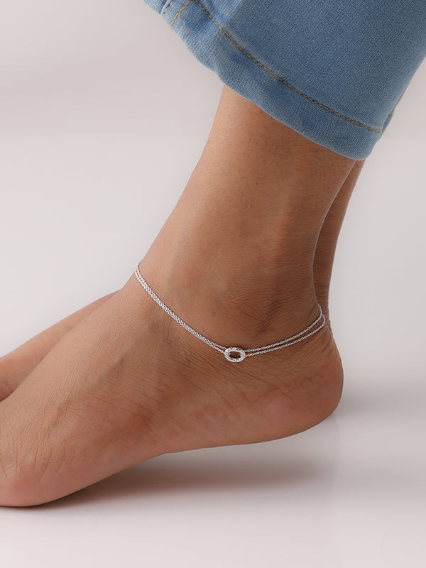 Infinity Gleam Adjustable Layered Circle Silver Anklet