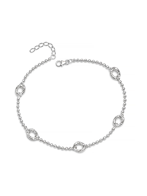 Silver Rhythm Textured Oval Link Anklet