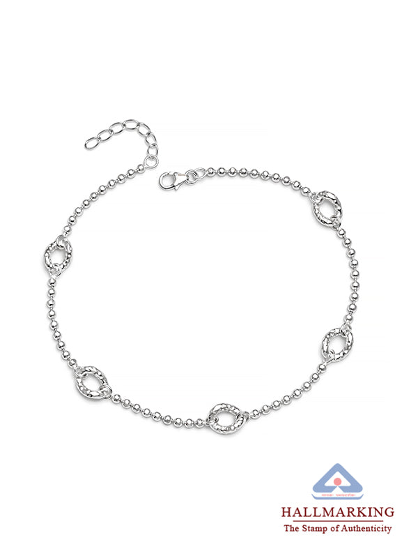 Silver Rhythm Textured Oval Link Anklet