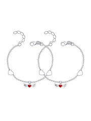Silver Winged Heart Charm Anklet