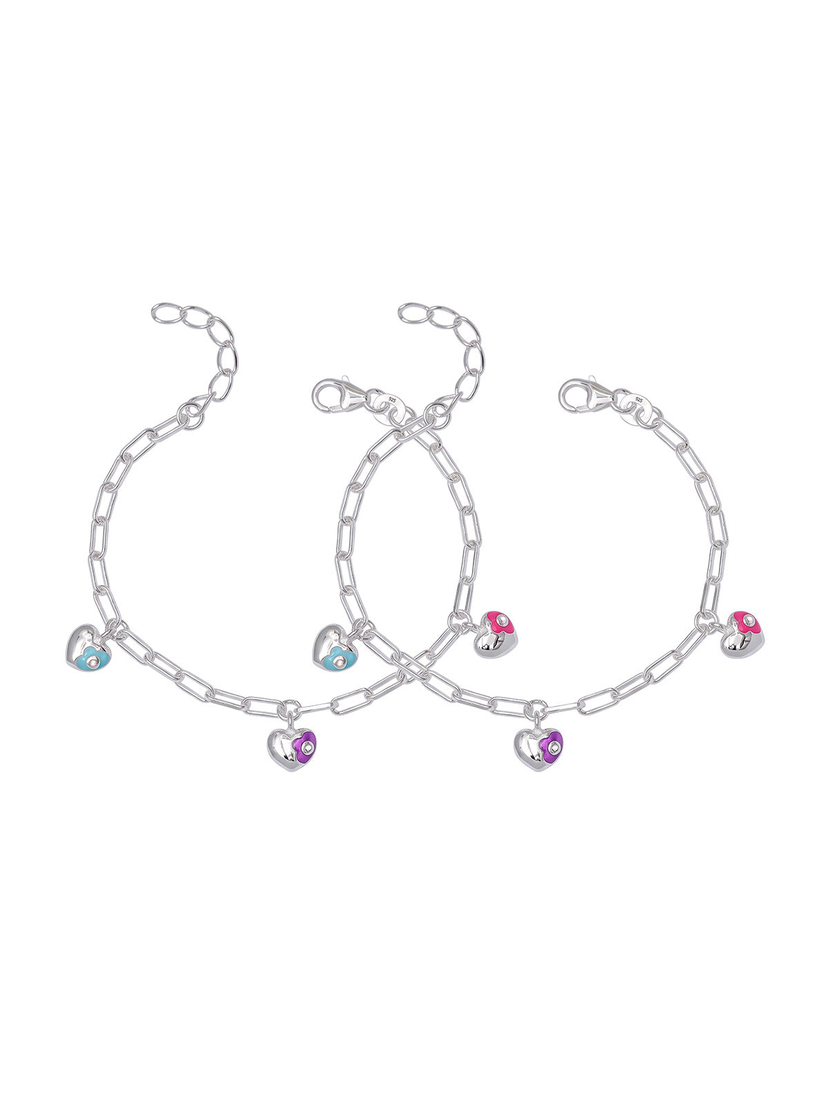 Multi-Color Enamel Heart Charm Bracelet Set