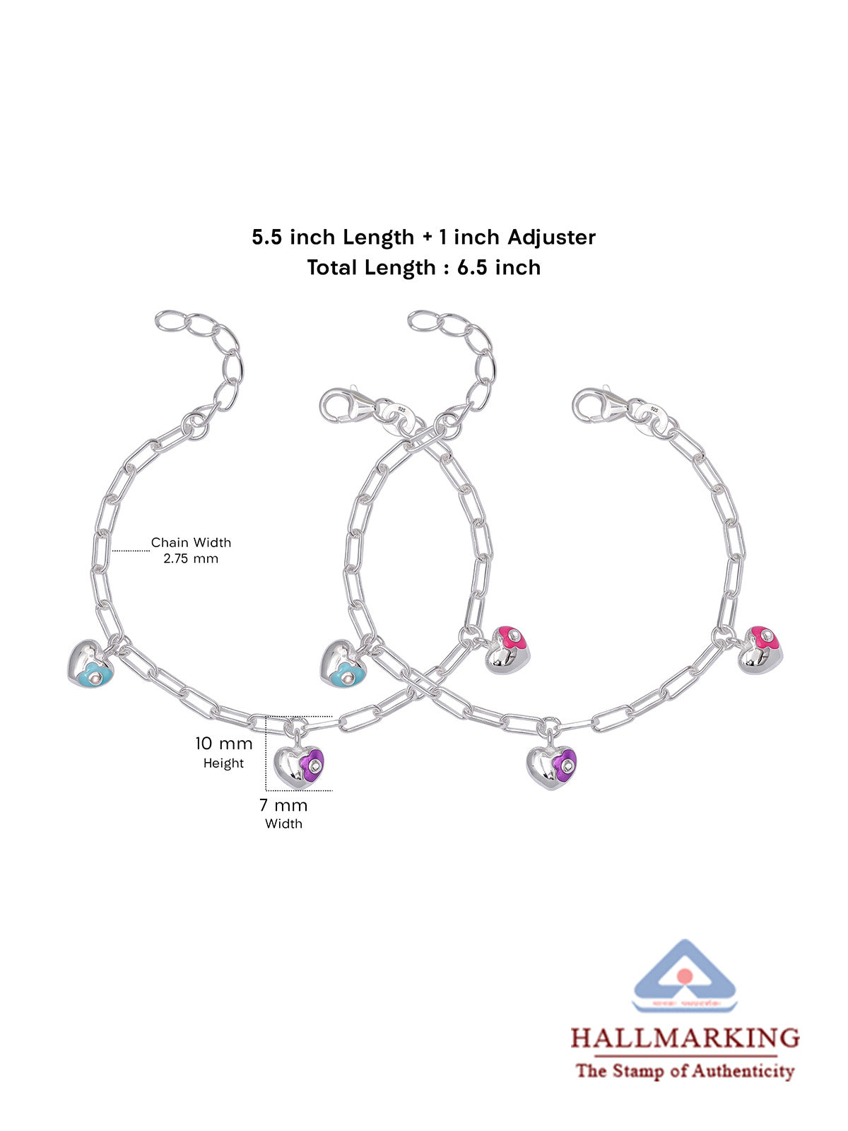 Multi-Color Enamel Heart Charm Bracelet Set