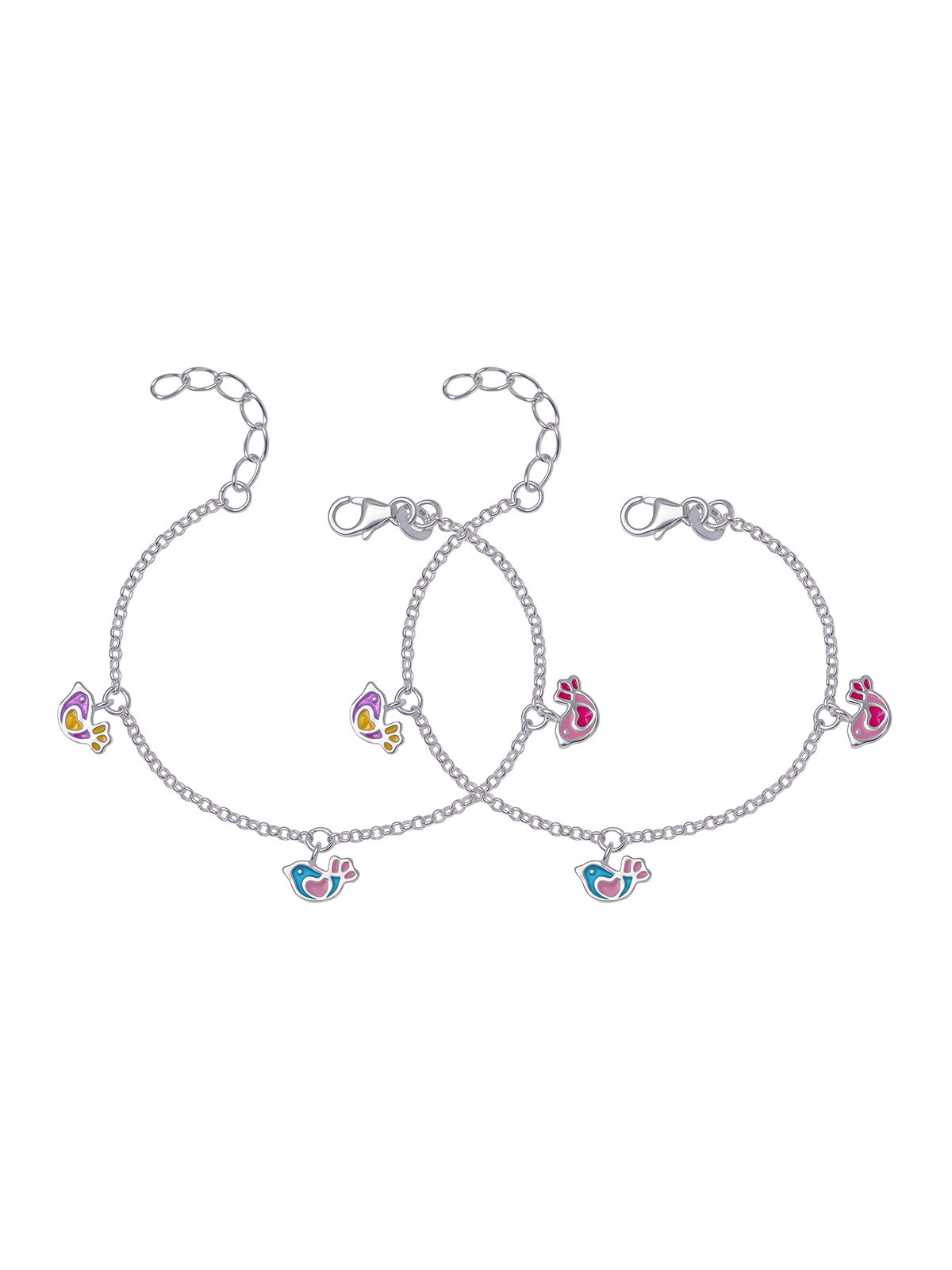 Enamel Little Bird Silver Kids Anklets (Pair)