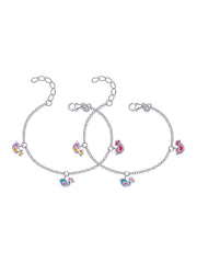 Enamel Little Bird Silver Kids Anklets (Pair)