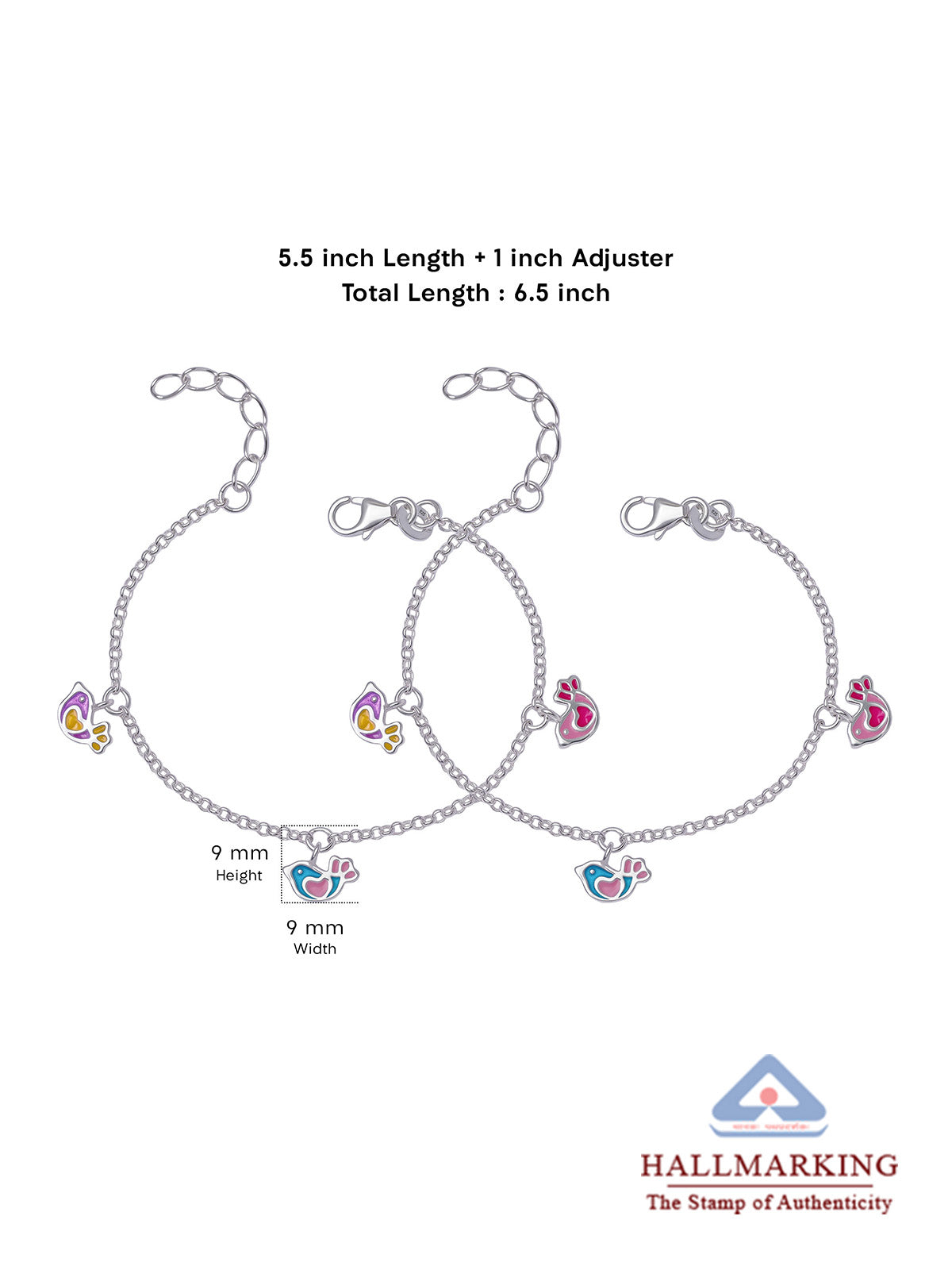 Enamel Little Bird Silver Kids Anklets (Pair)