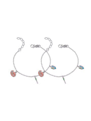 Enamel Artist Palette & Pencil Silver Kids Anklets (Pair)