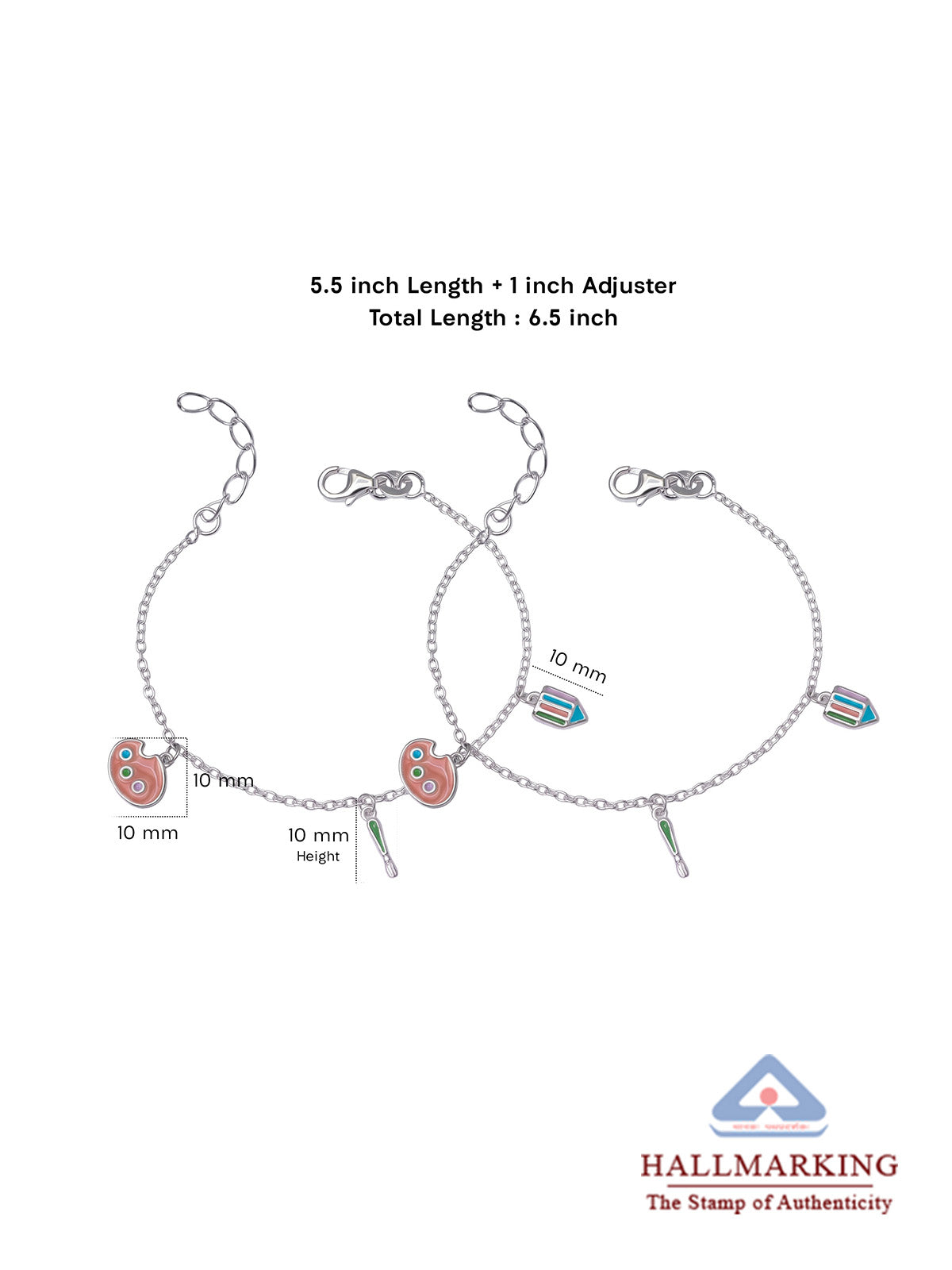 Enamel Artist Palette & Pencil Silver Kids Anklets (Pair)