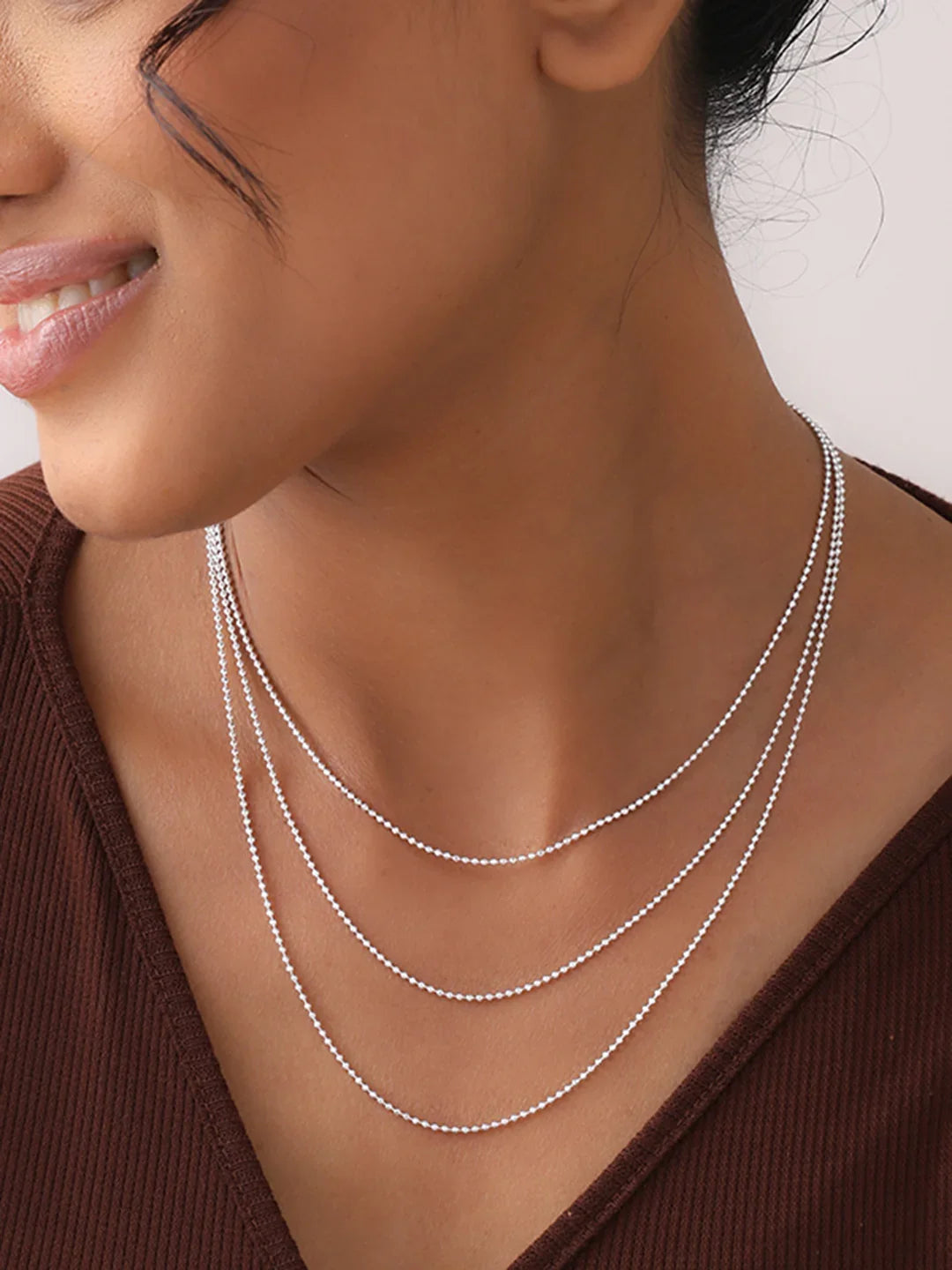 Rhodium-Plated Venezia Bead Ball Chain Necklace