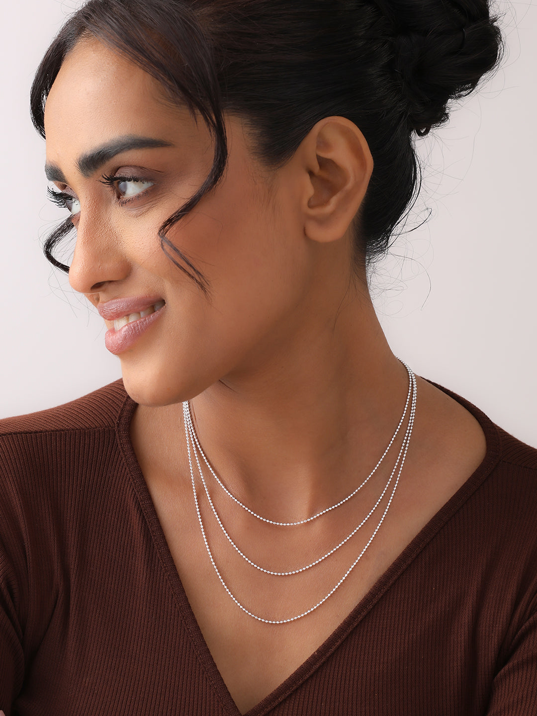Rhodium-Plated Venezia Bead Ball Chain Necklace