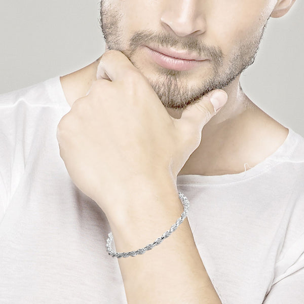 925 Sterling Silver Rope Chain Bracelet for Women and Men