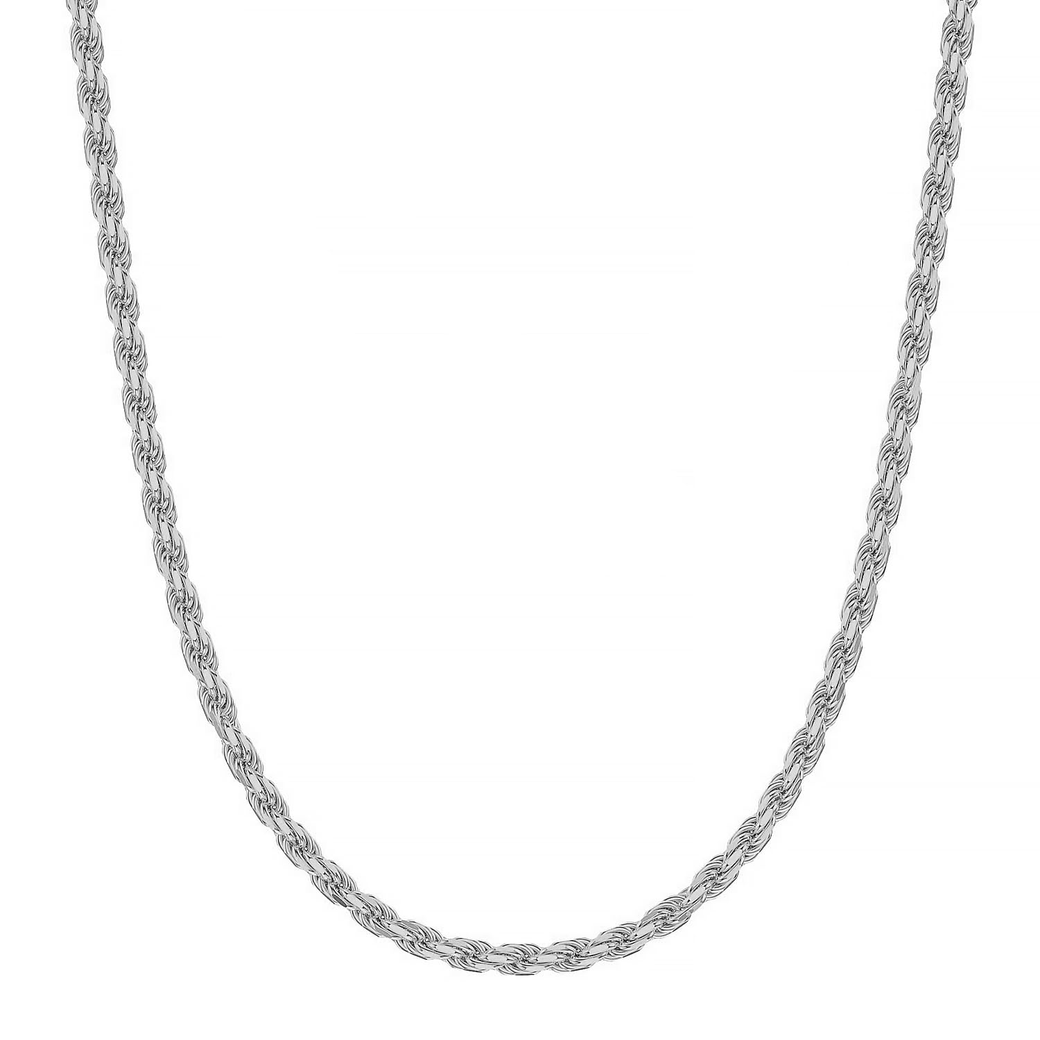 925 Sterling Silver Italian Diamond-Cut Twisted Braided Rope Chain Necklace for Women 3 MM