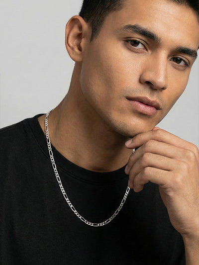 925 Sterling Silver Italian 0.35CM, Solid Diamond-Cut Figaro Link Chain Necklace for Men Women