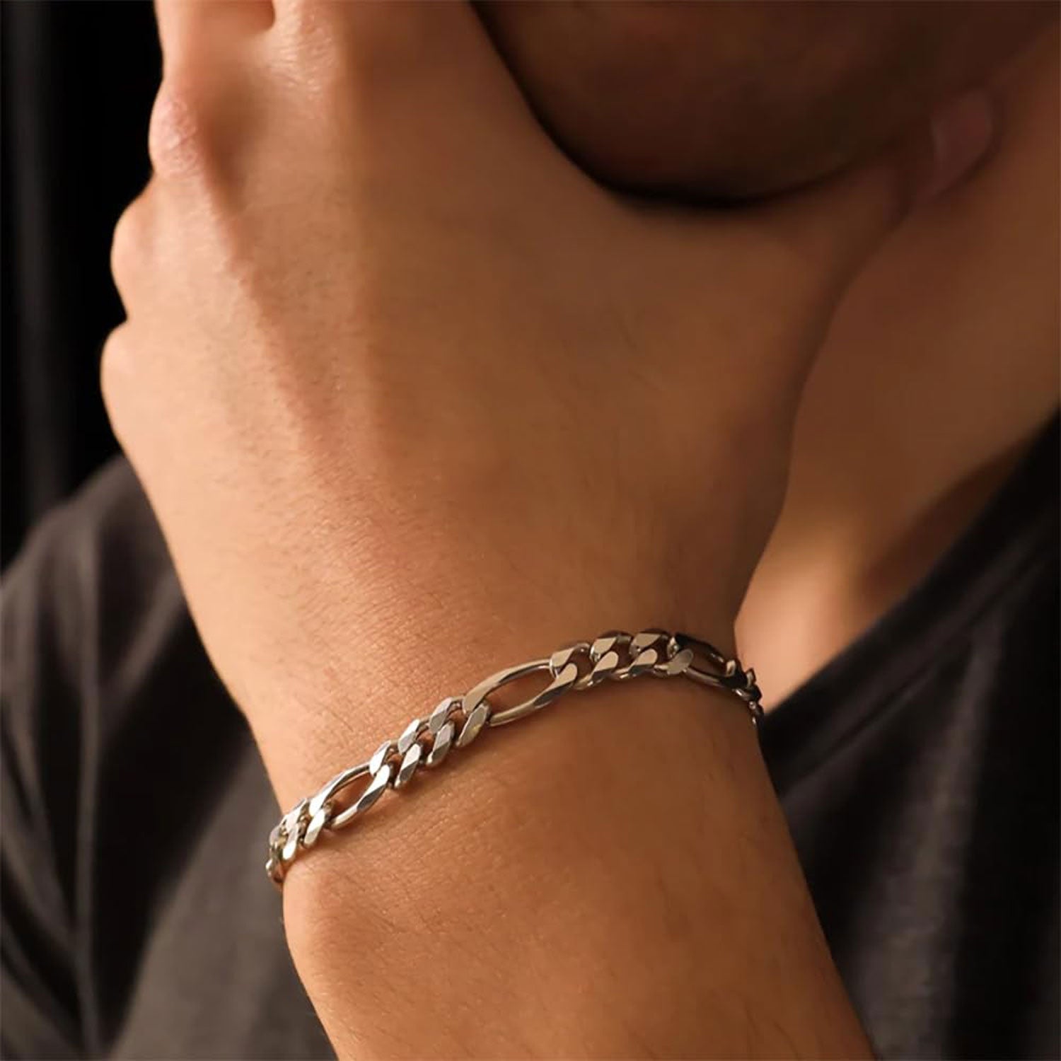 925 Sterling Silver Figaro Chain Bracelet for Men and Boys