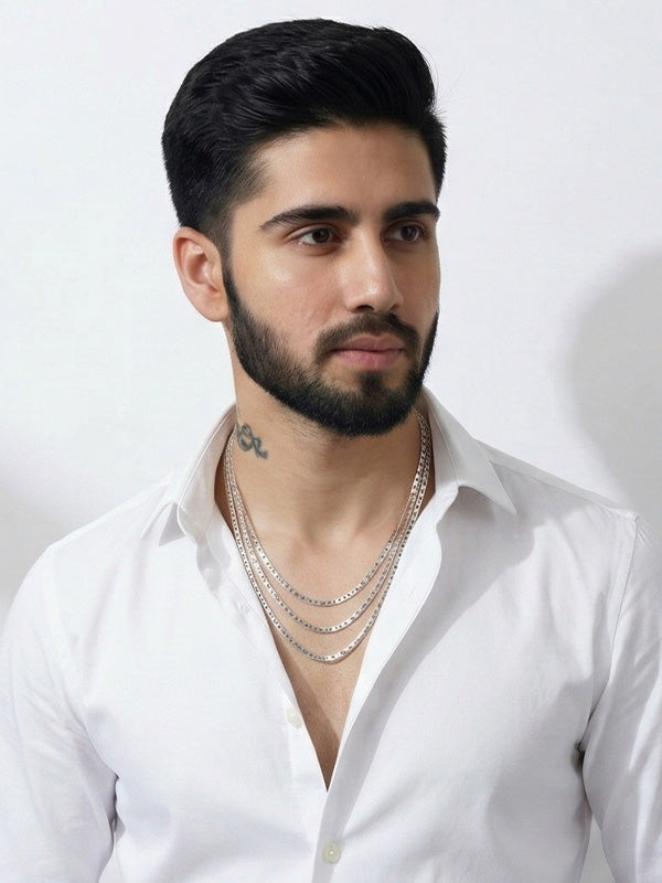 925 Sterling Silver Italian Diamond-Cut Solid Flat Mariner Link Chain Necklace for Men and Women 0.3CM