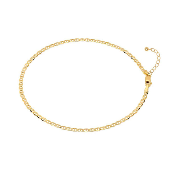 925 Sterling Silver 14K Gold Plated Italian Mariner Adjustable Foot Link Chain Anklet for Women (SINGLE ANKLET)