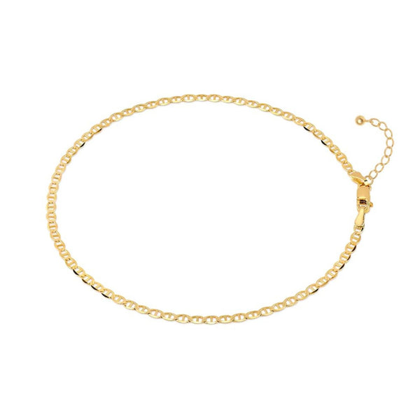 925 Sterling Silver 14K Gold Plated Italian Mariner Adjustable Foot Link Chain Anklet for Women