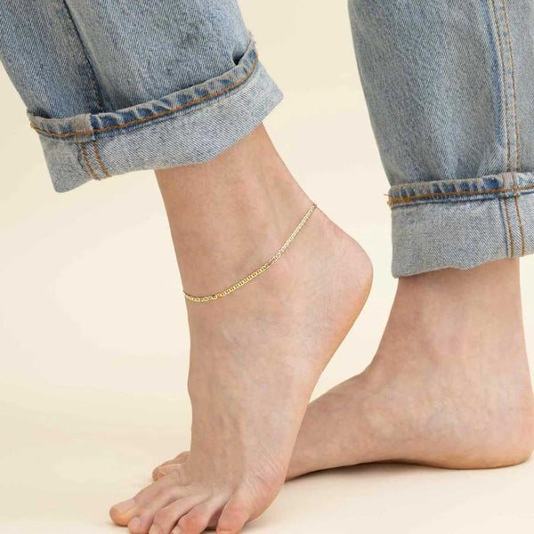 925 Sterling Silver 14K Gold Plated Italian Mariner Adjustable Foot Link Chain Anklet for Women (SINGLE ANKLET)