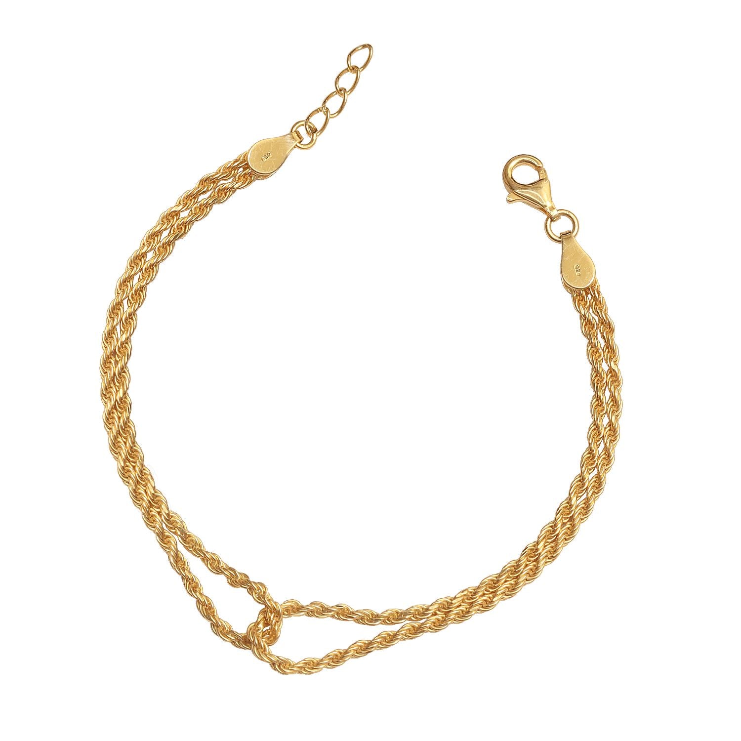 925 Sterling Silver 14K Gold Plated Layered Italian Adjustable Double Rope Chain Bracelet for Women