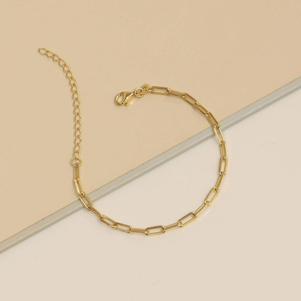 925 Sterling Silver 14K Gold Plated Italian Adjustable Handmade PaperClip Link Chain Bracelet for Women
