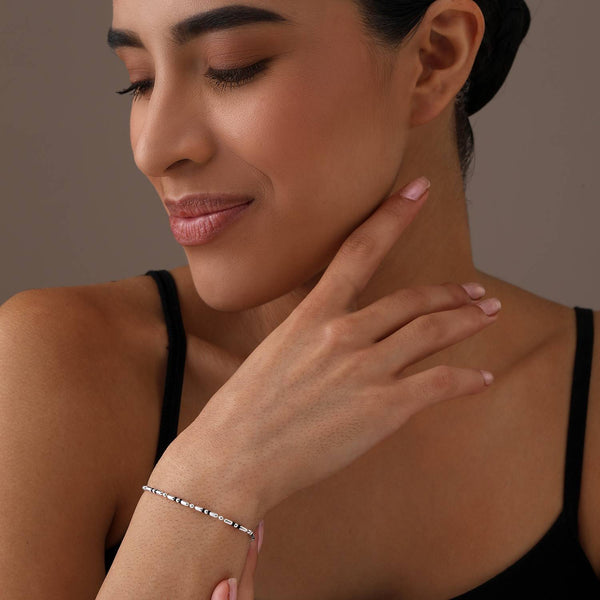 925 Sterling Silver Adjustable Oval and Round Bead Ball Chain Bracelet for Women